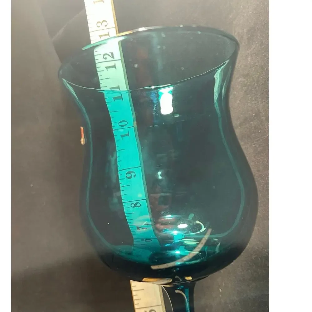 Hand Blown Tall Stem Wine Glass, Peacock Blue 11in.